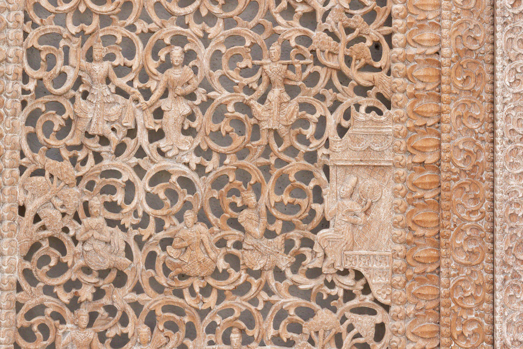 Mandalay Screen Antique Double Sided Pierced Carving Panel
