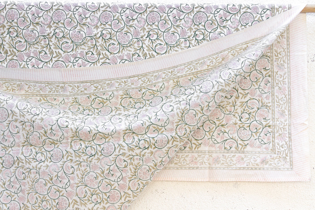 Lys Blanc, Hand Blockprint Cotton Coverlet