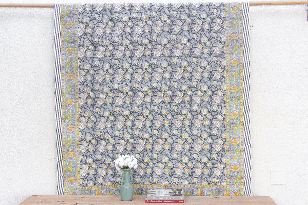 Morning Petal, Hand Blockprint Cotton Coverlet