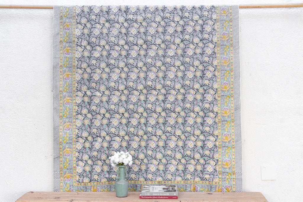 Morning Petal, Hand Blockprint Cotton Coverlet