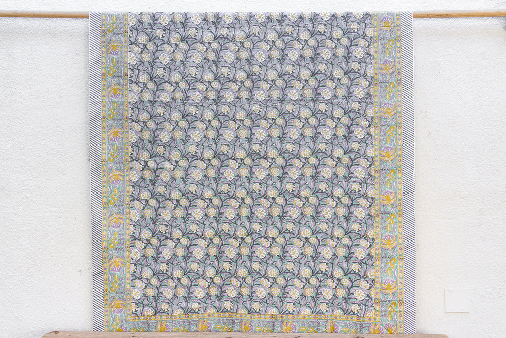 Morning Petal, Hand Blockprint Cotton Coverlet