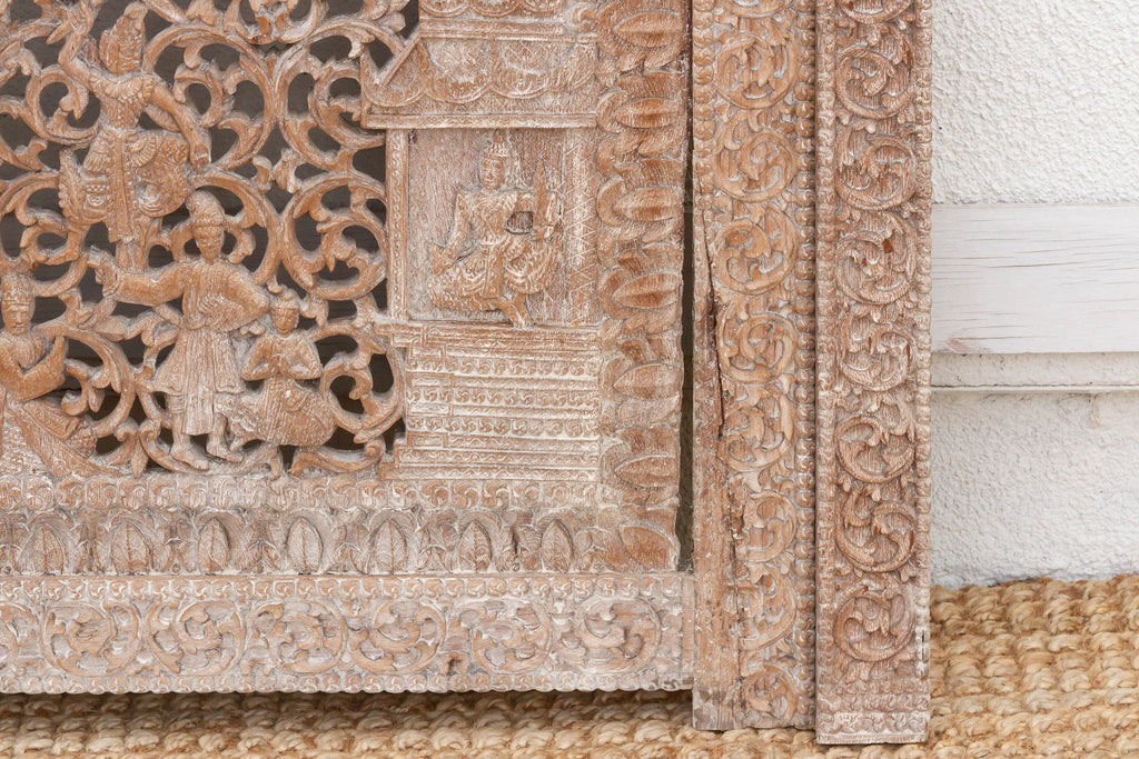 Mandalay Screen Antique Double Sided Pierced Carving Panel