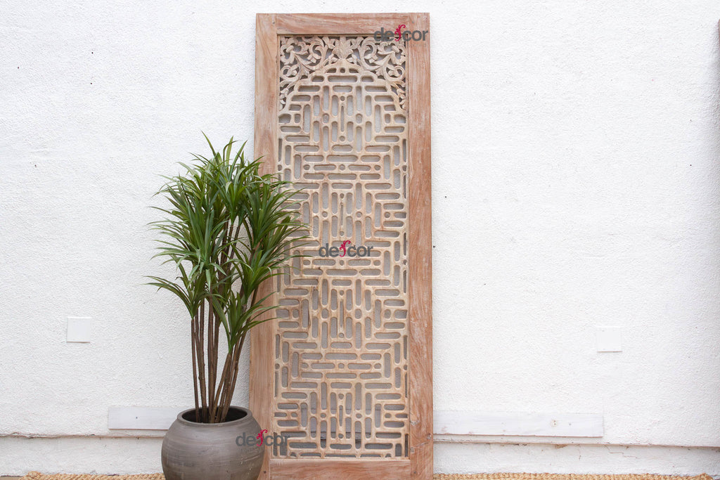 Reconstructed Ethereal Whitewash Lattice Carved Door