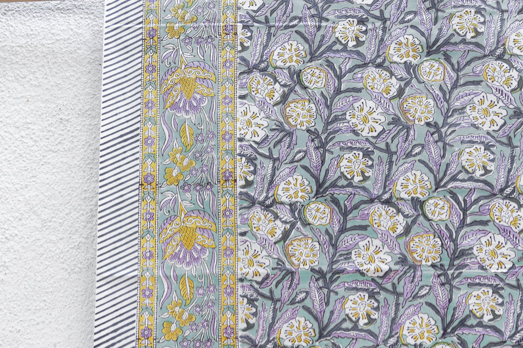 Morning Petal, Hand Blockprint Cotton Coverlet
