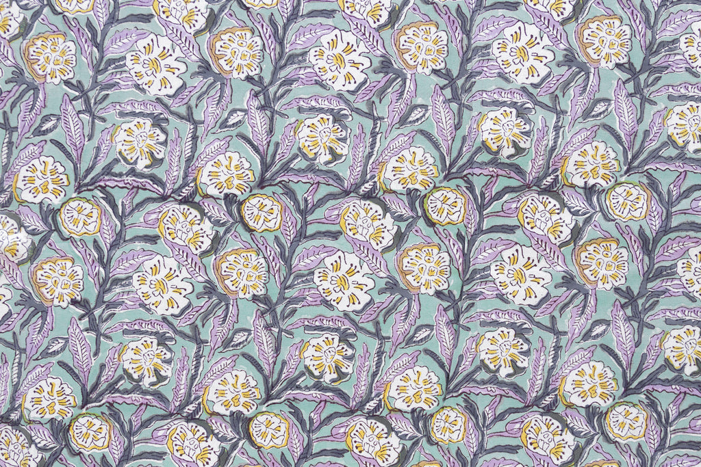 Morning Petal, Hand Blockprint Cotton Coverlet