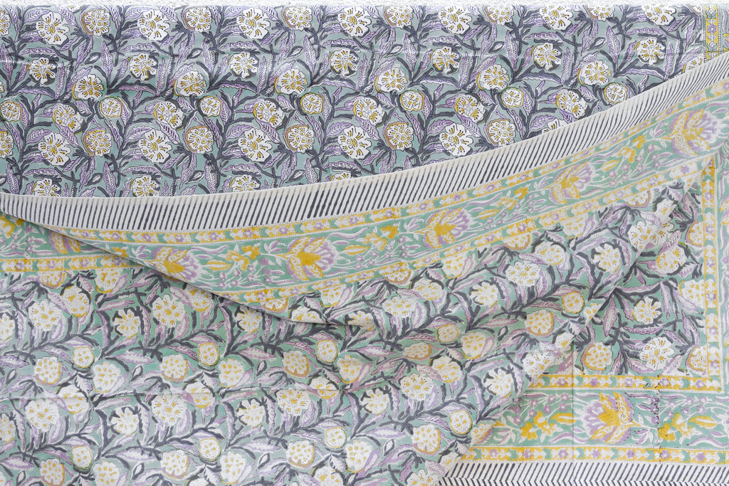 Morning Petal, Hand Blockprint Cotton Coverlet