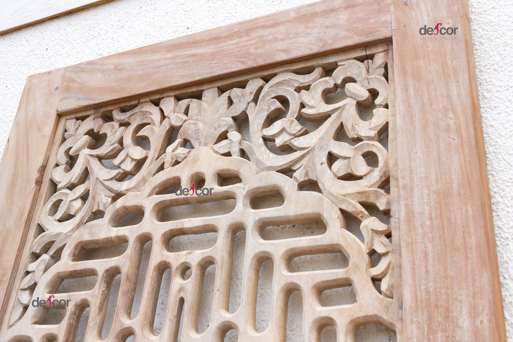 Reconstructed Ethereal Whitewash Lattice Carved Door