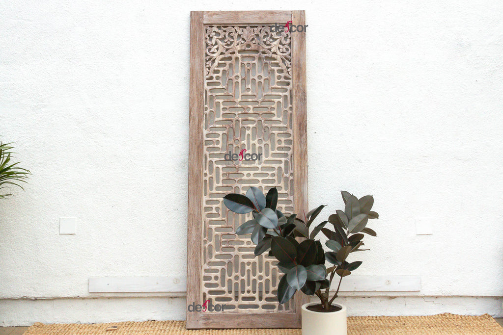 Temple Lattice Whitewash Teak Indian Door
