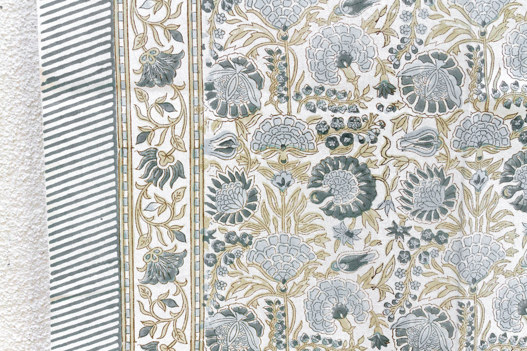 Jardin Secret, Hand Blockprint Cotton Coverlet