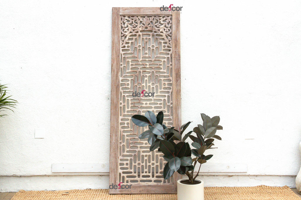 Temple Lattice Whitewash Teak Indian Door