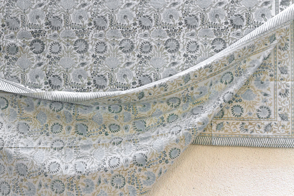 Jardin Secret, Hand Blockprint Cotton Coverlet