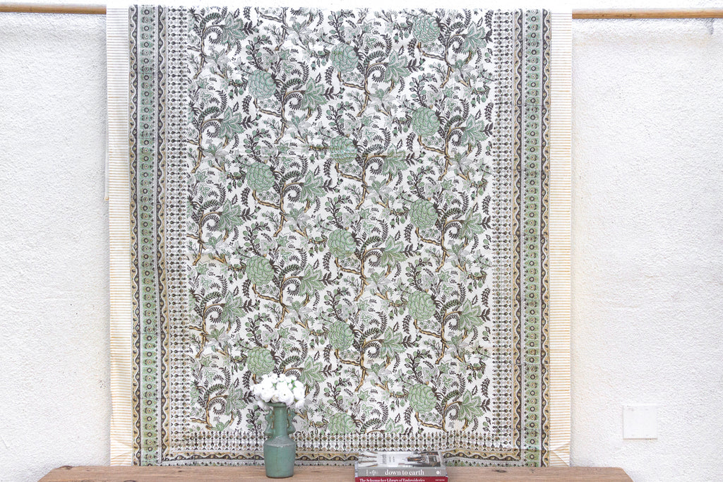 Olive Garden, Hand Blockprint Cotton Coverlet