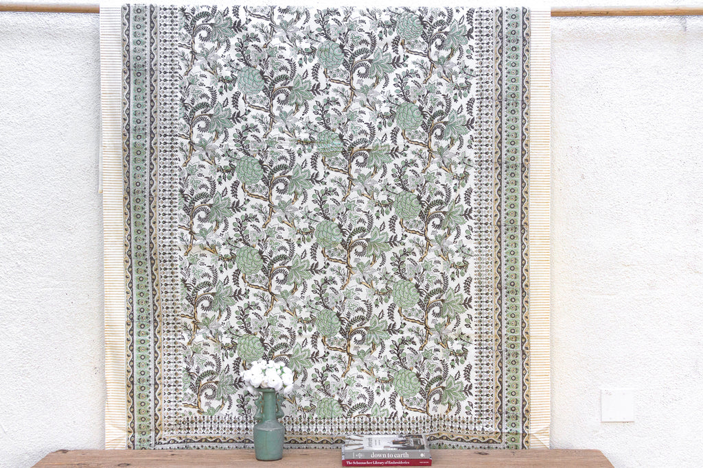 Olive Garden, Hand Blockprint Cotton Coverlet