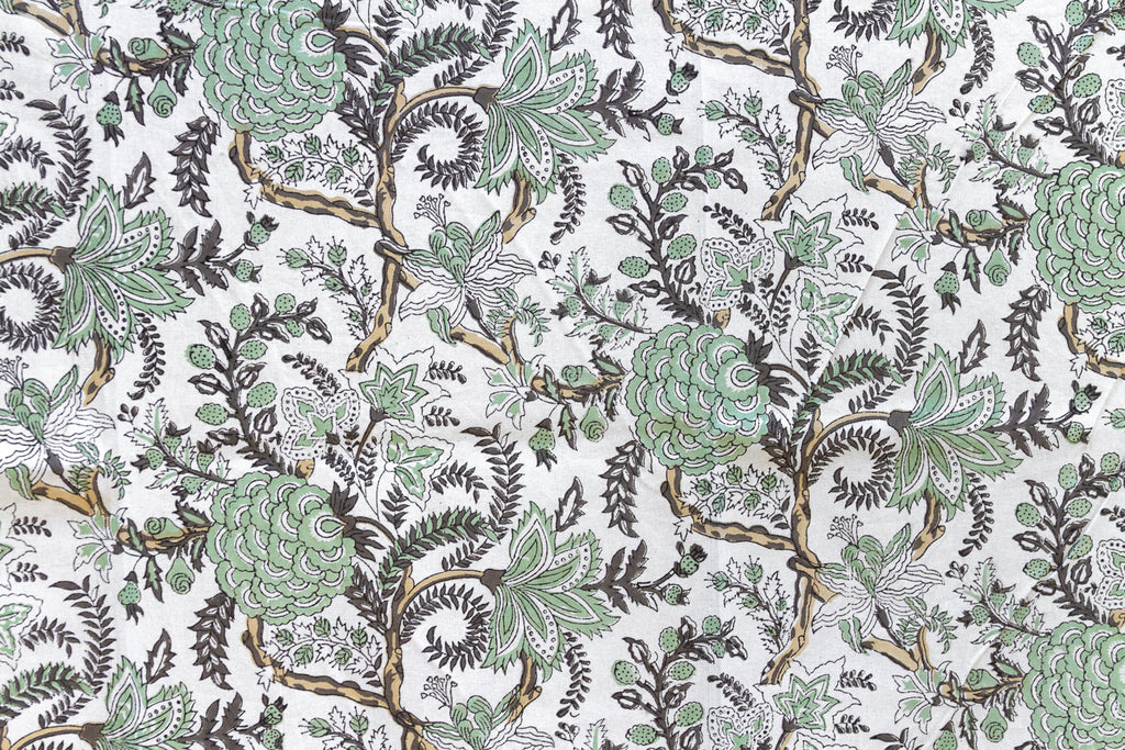 Olive Garden, Hand Blockprint Cotton Coverlet