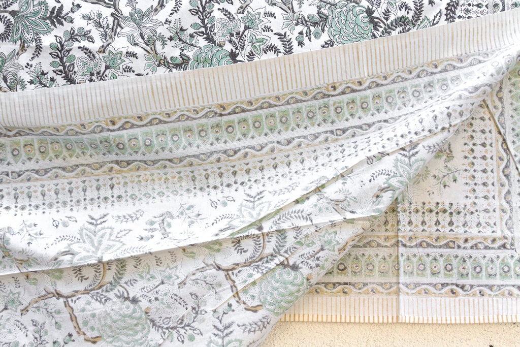 Olive Garden, Hand Blockprint Cotton Coverlet