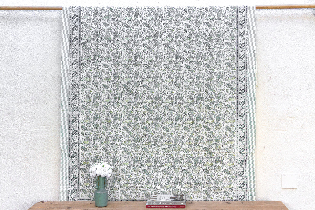 Fern Song, Hand Blockprint Cotton Coverlet