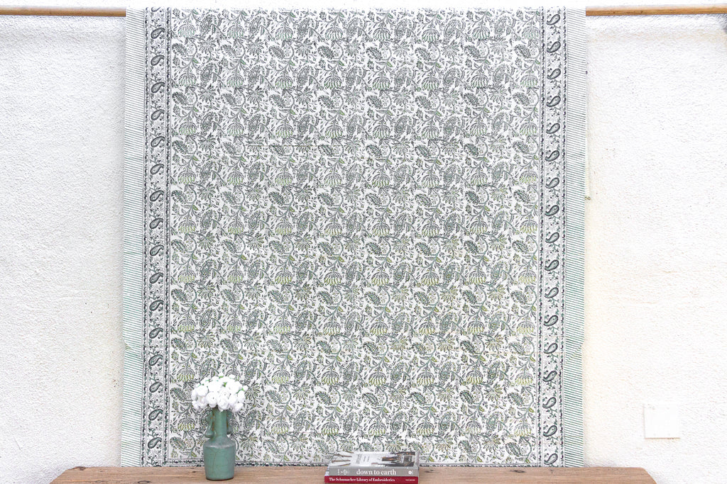 Fern Song, Hand Blockprint Cotton Coverlet