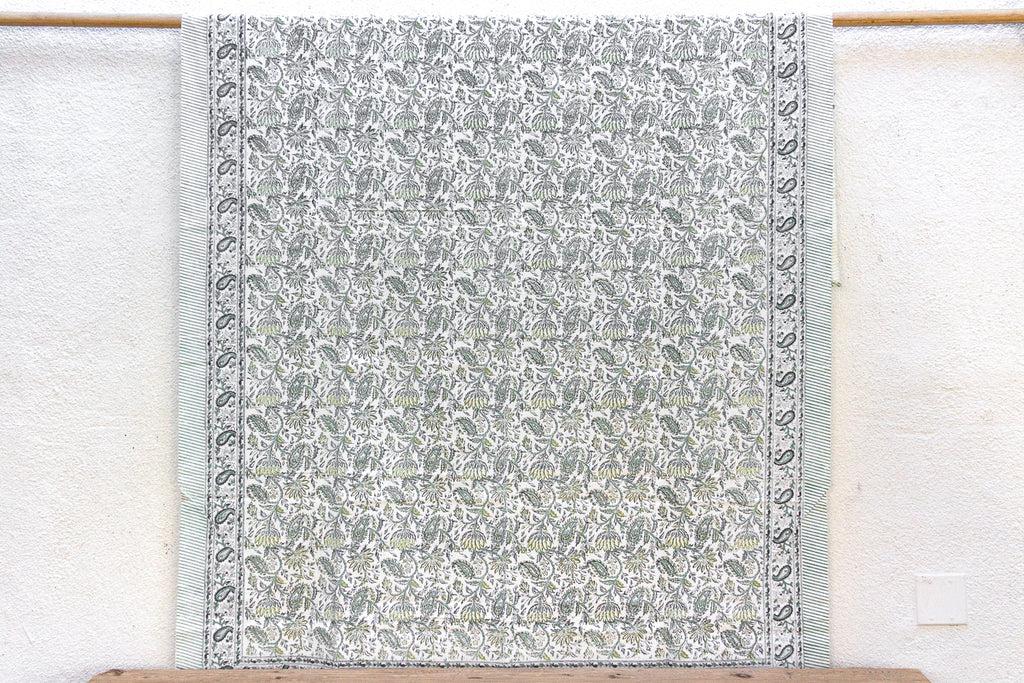 Fern Song, Hand Blockprint Cotton Coverlet