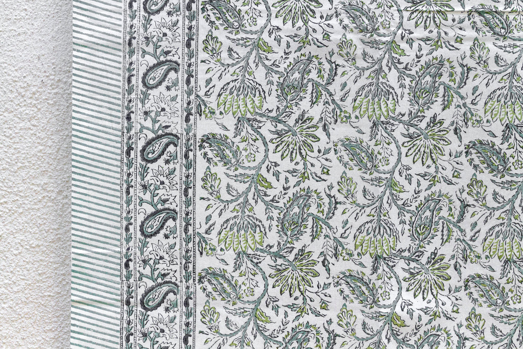 Fern Song, Hand Blockprint Cotton Coverlet