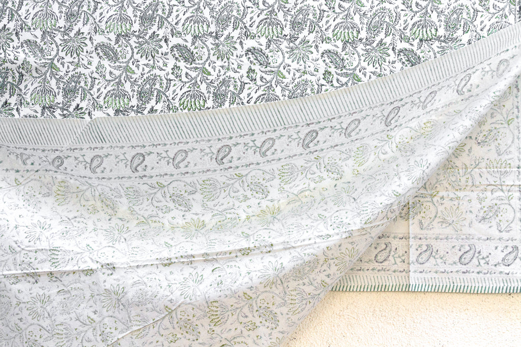 Fern Song, Hand Blockprint Cotton Coverlet