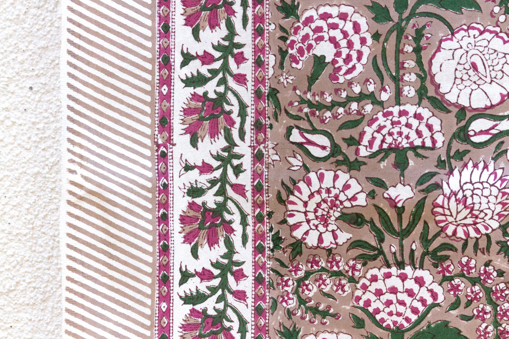 Wisteria Bloom, Hand Blockprint Cotton Coverlet