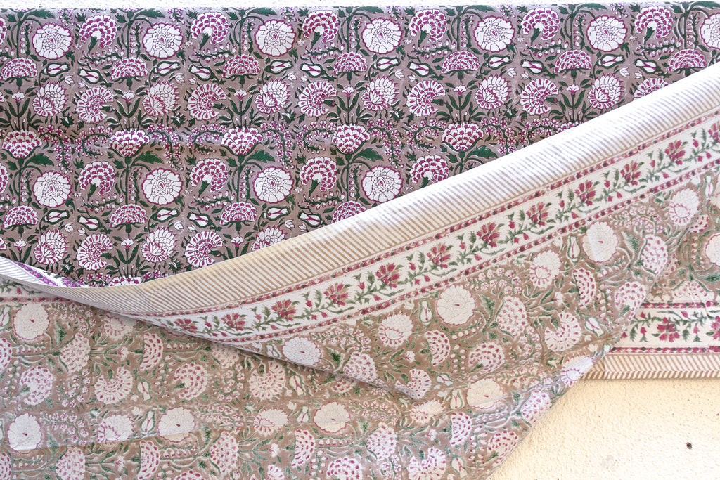 Wisteria Bloom, Hand Blockprint Cotton Coverlet