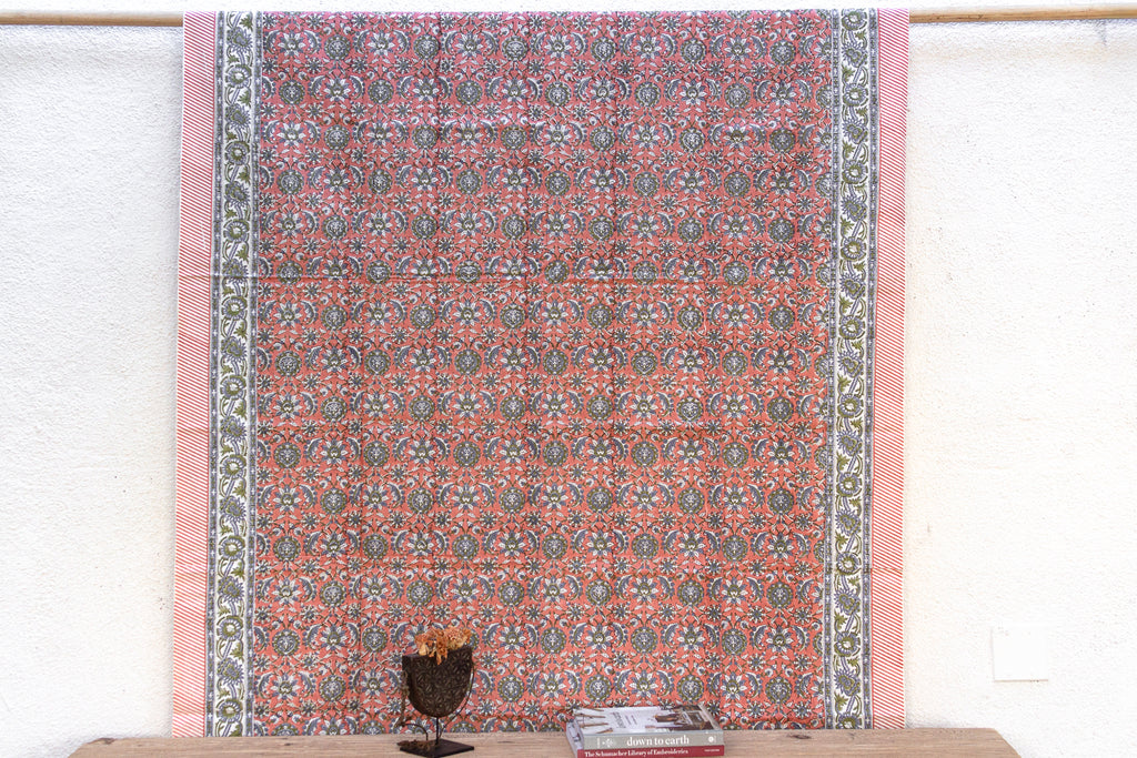 Blush Horizon, Hand Blockprint Cotton Coverlet