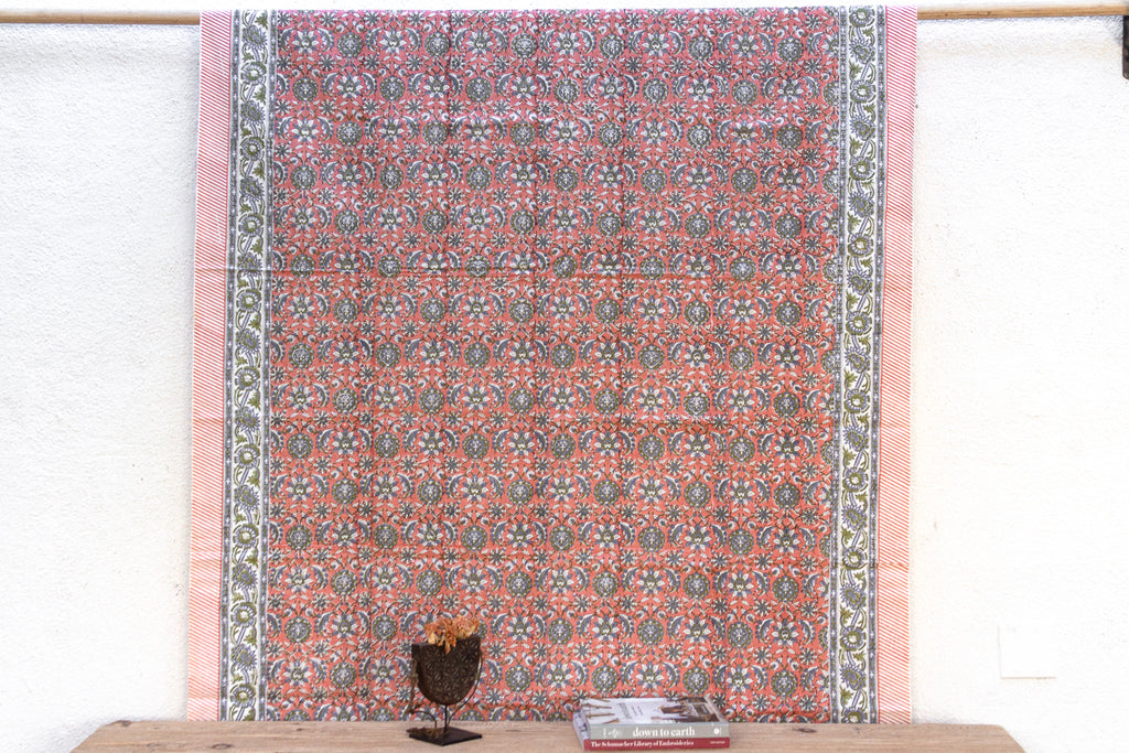 Blush Horizon, Hand Blockprint Cotton Coverlet