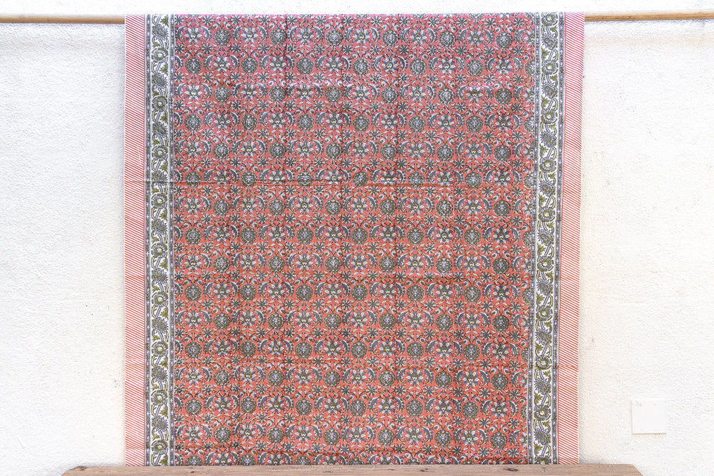 Blush Horizon, Hand Blockprint Cotton Coverlet