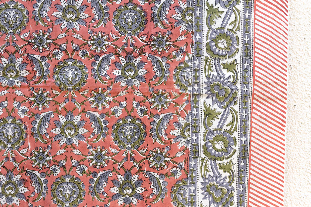 Blush Horizon, Hand Blockprint Cotton Coverlet