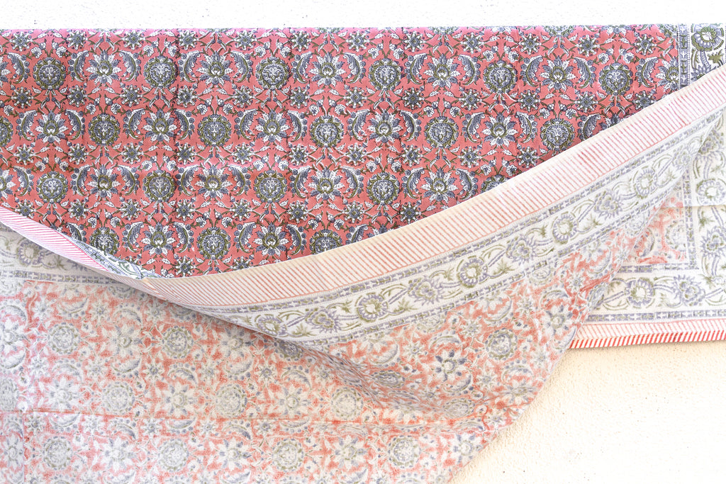 Blush Horizon, Hand Blockprint Cotton Coverlet