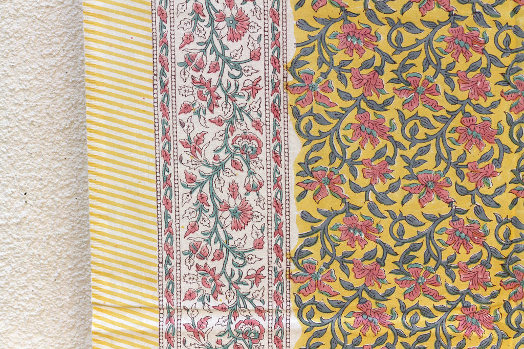 Poppy Haven, Hand Blockprint Cotton Coverlet