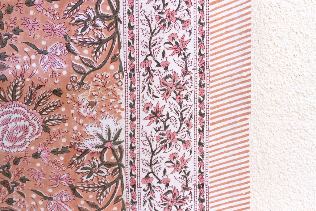 Summer Haze, Hand Blockprint Cotton Coverlet