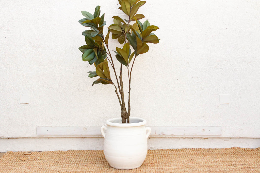 Handpainted Mykonos White Planter with Handles