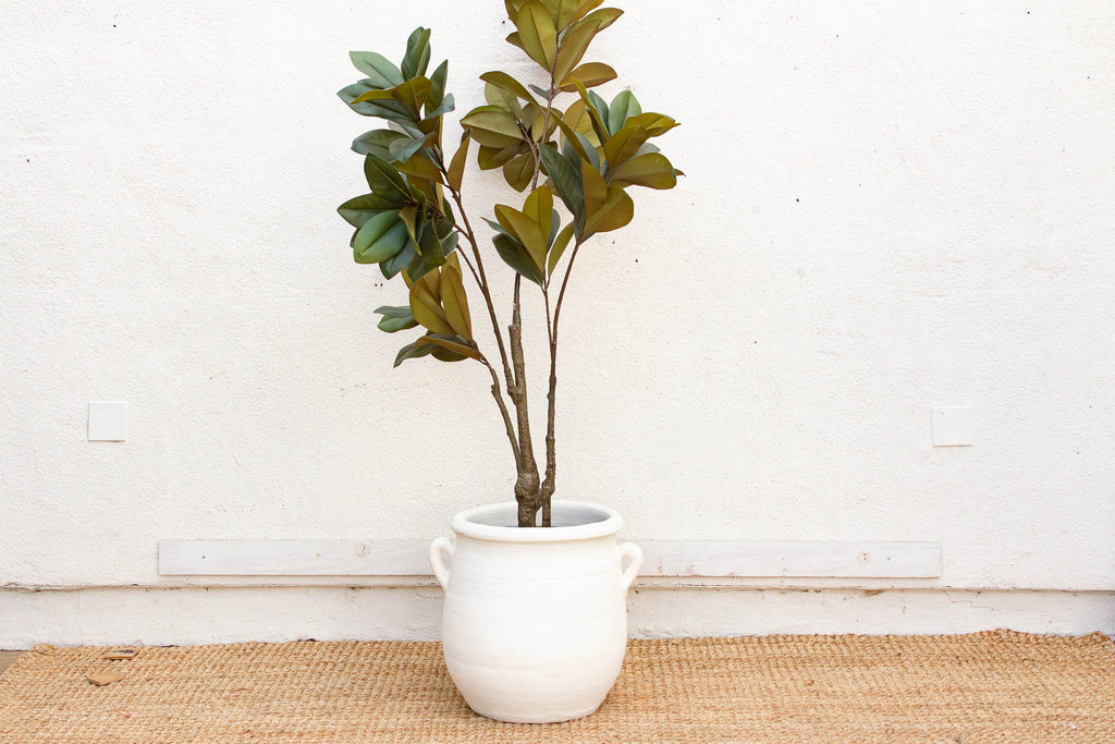 Handpainted Mykonos White Planter with Handles