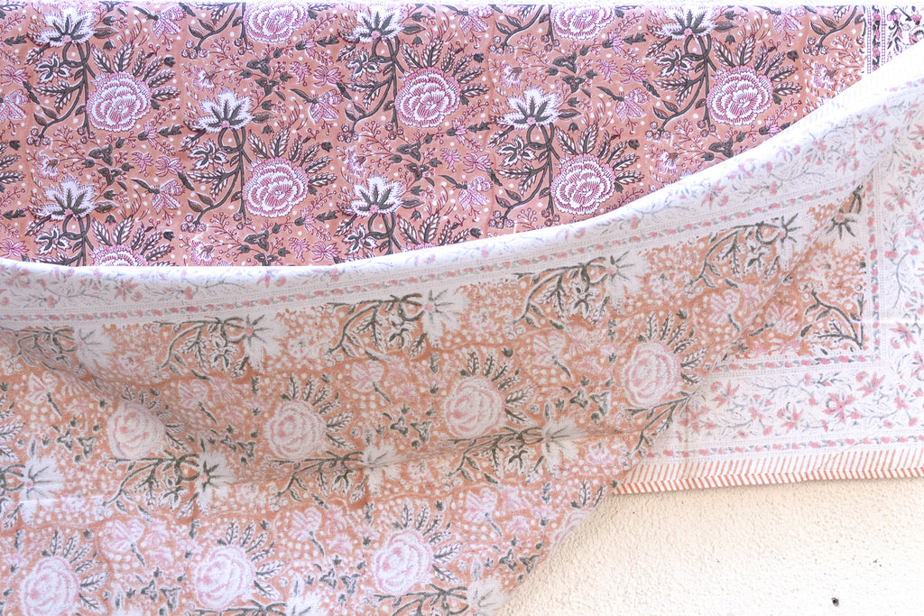 Summer Haze, Hand Blockprint Cotton Coverlet