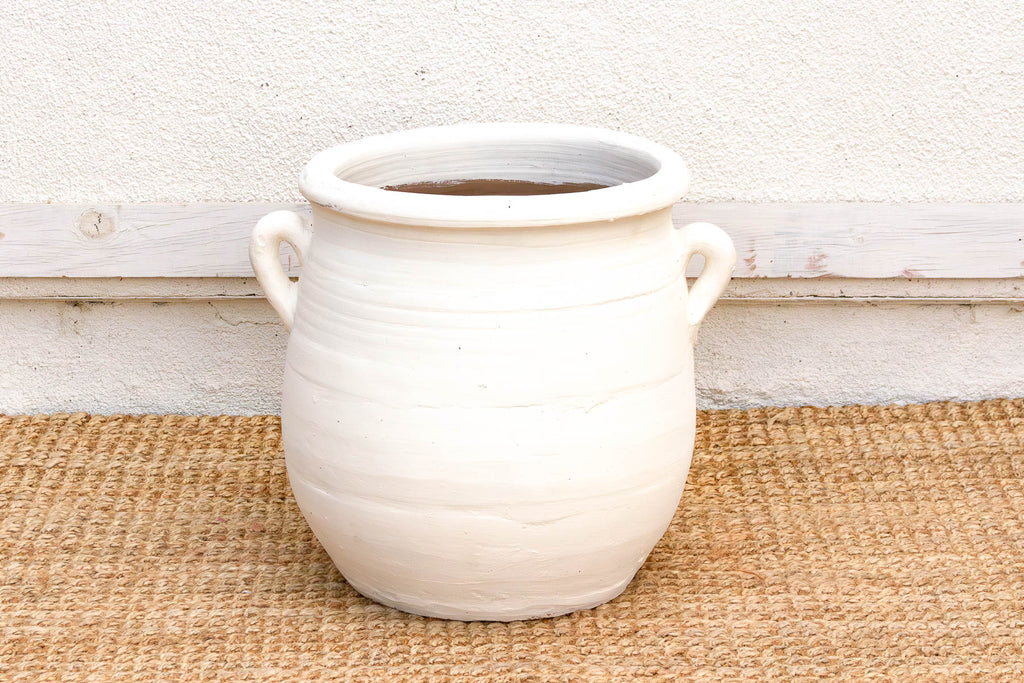Handpainted Mykonos White Planter with Handles