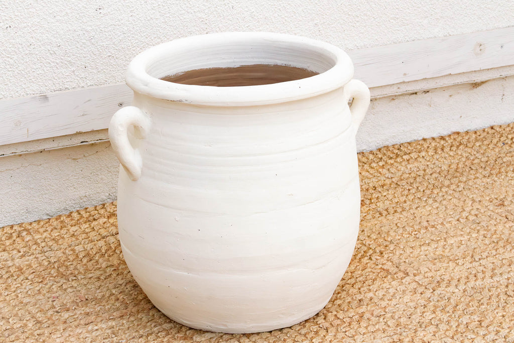 Handpainted Mykonos White Planter with Handles