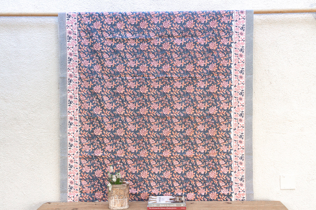Desert Lily, Hand Blockprint Cotton Coverlet