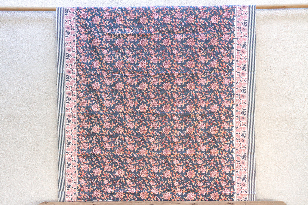 Desert Lily, Hand Blockprint Cotton Coverlet