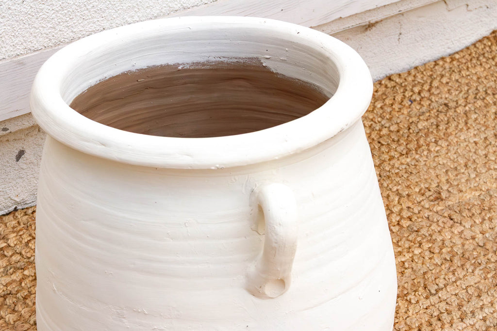 Handpainted Mykonos White Planter with Handles