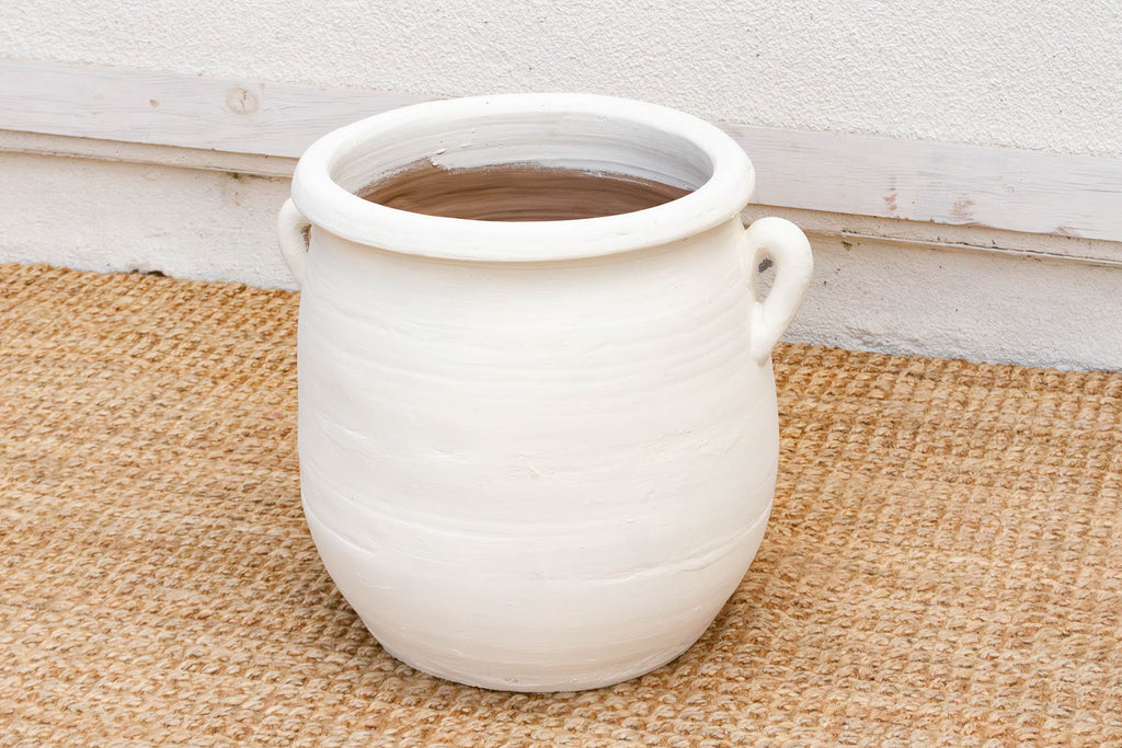 Handpainted Mykonos White Planter with Handles
