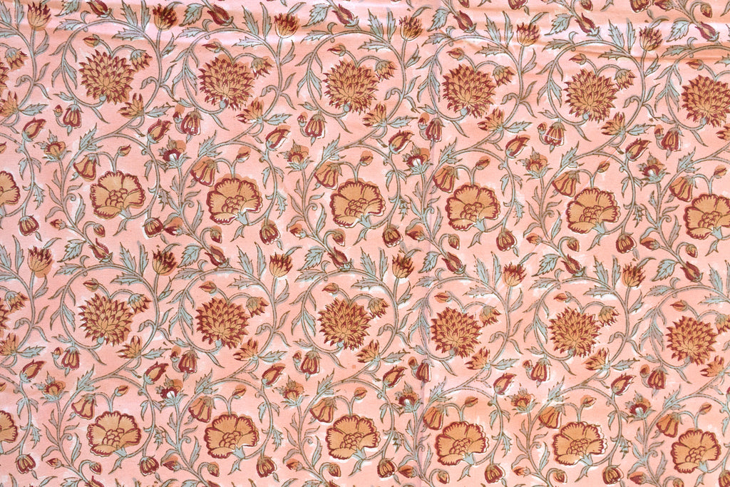 Coral Mist, Hand Blockprint Cotton Coverlet