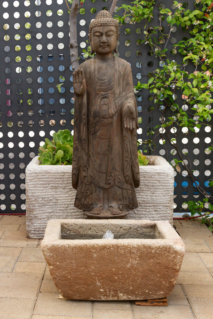 Antique Carved Sandstone Rustic Zen Fountain