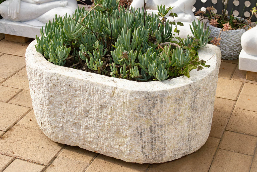 Monumental Chiseled Alabaster Marble Basin
