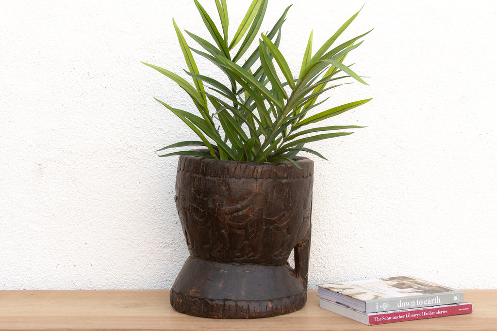 Carved Tribal Mortar Planter