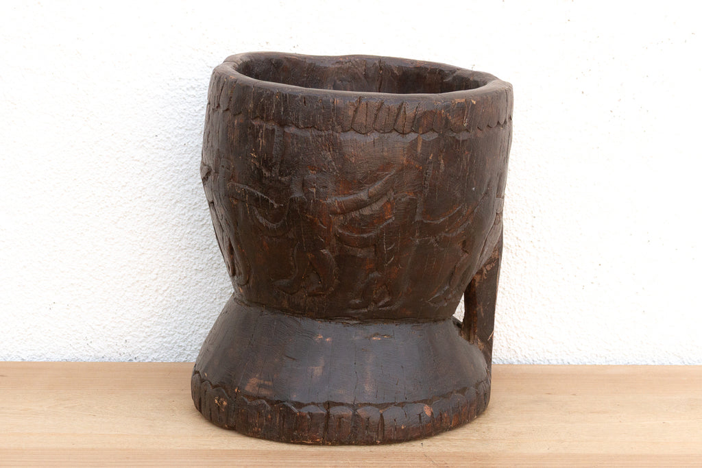 Carved Tribal Mortar Planter