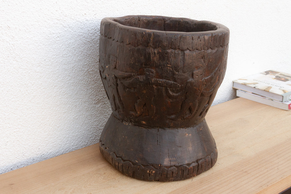 Carved Tribal Mortar Planter
