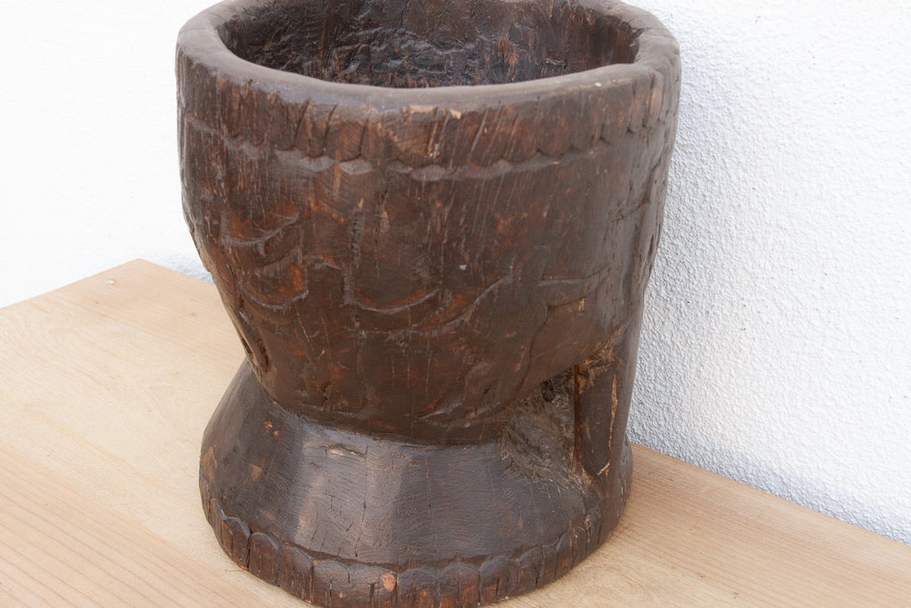 Carved Tribal Mortar Planter