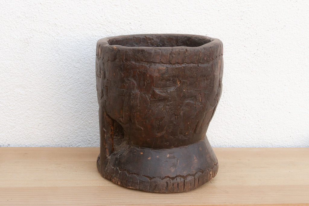 Carved Tribal Mortar Planter
